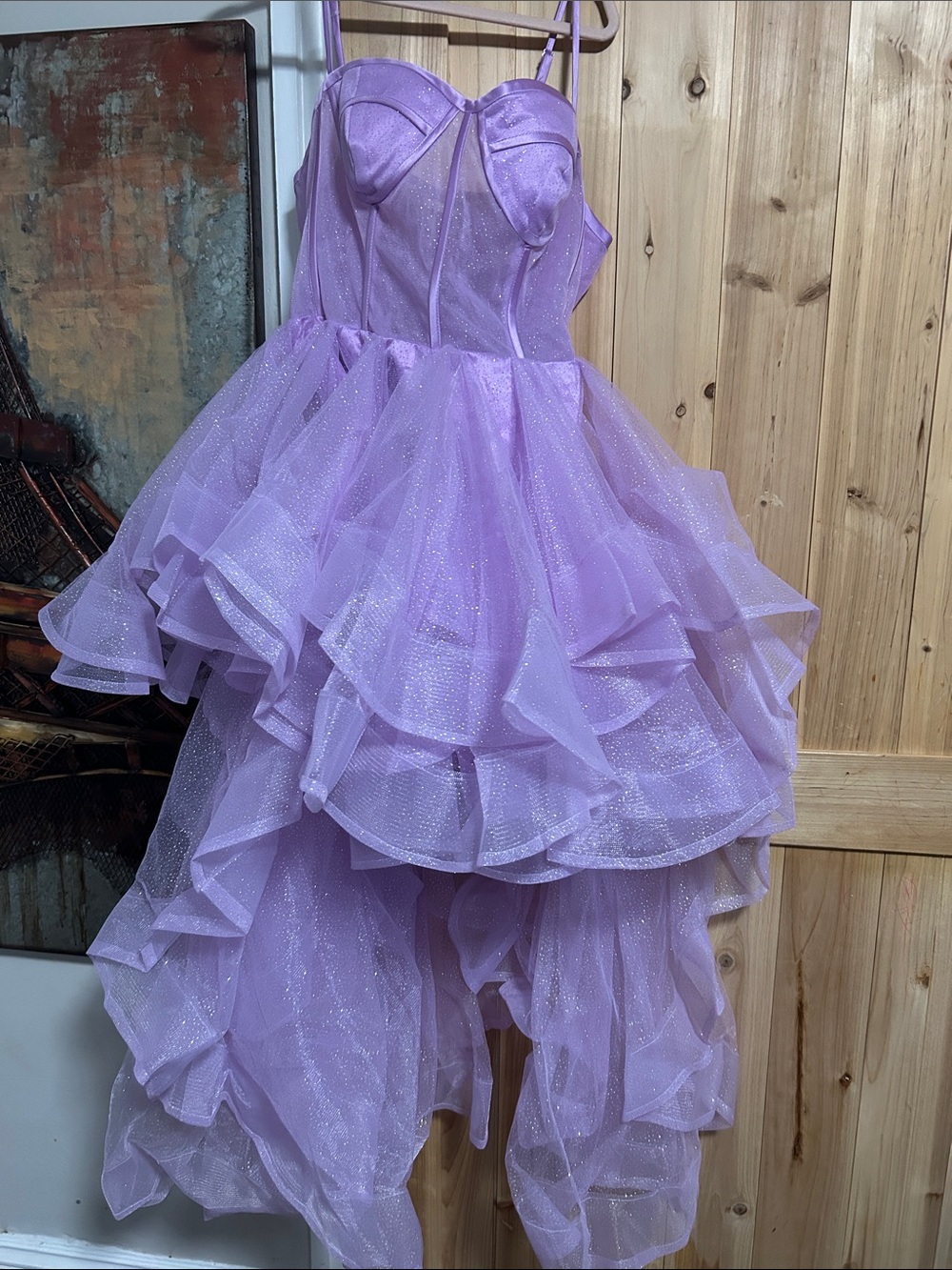 Lavender Sparkle High-Low Tulle Dress with Corset Bodice tie back